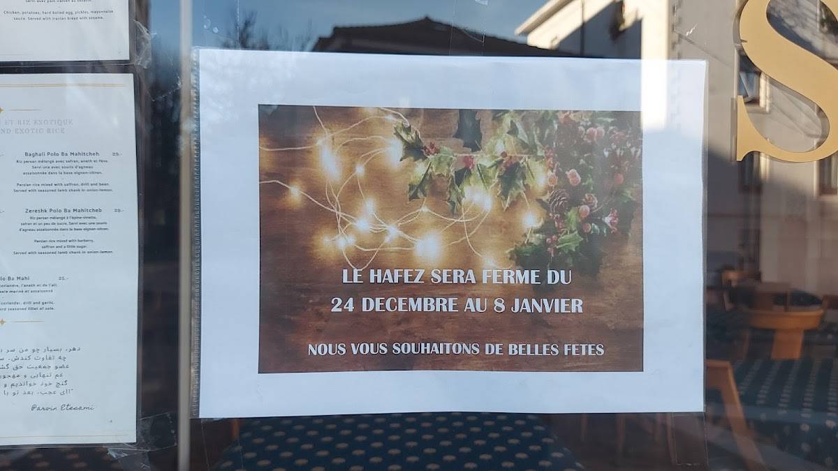 Menu di Restaurant Hafez, Saveurs de la Perse 