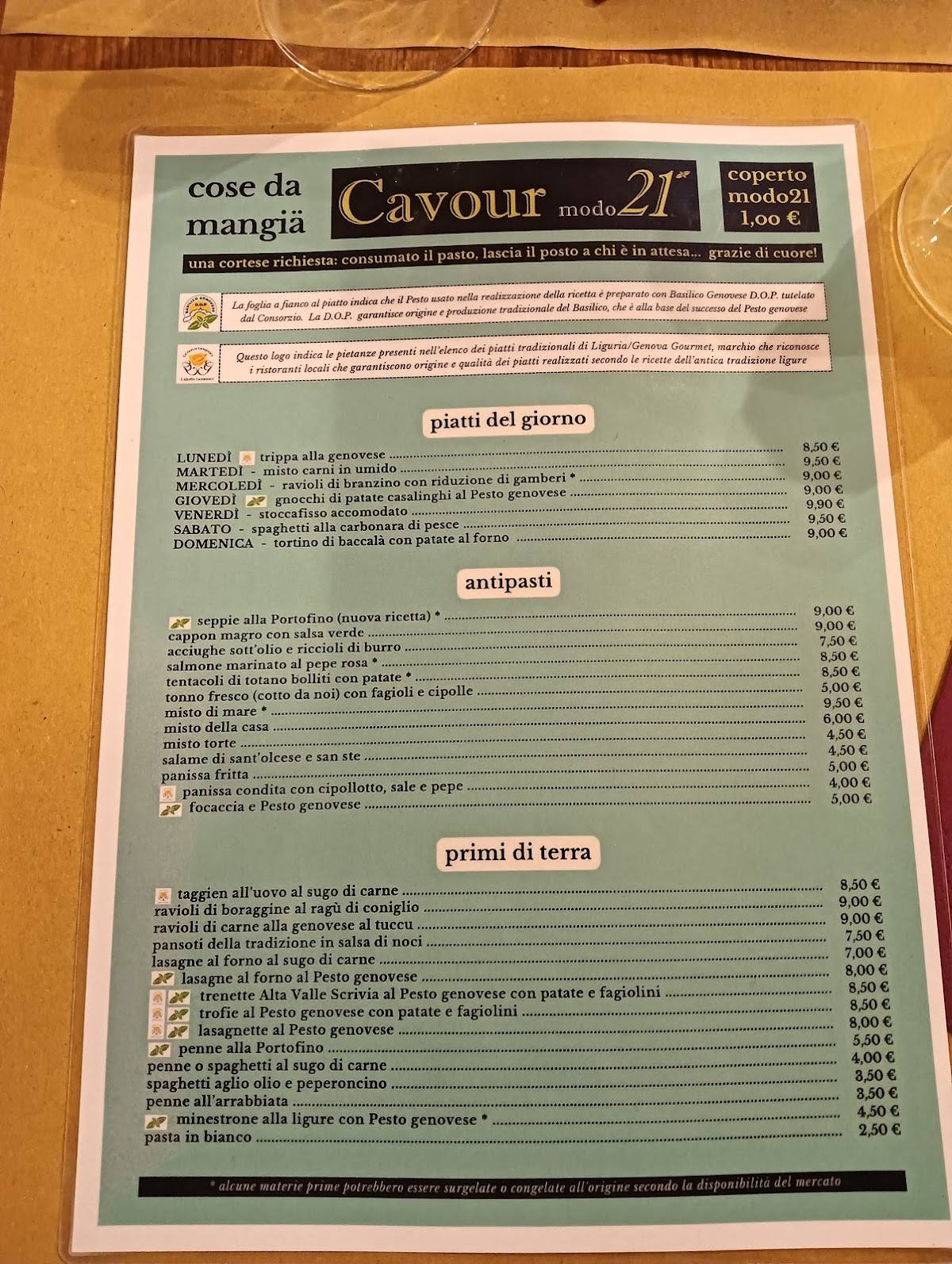 Menu di Cavour modo21 Trattoria Genovese 
