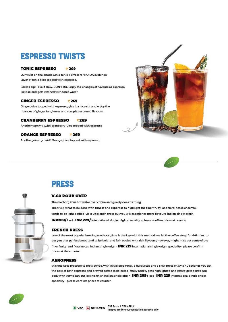 The Black Coffee Cafe menu