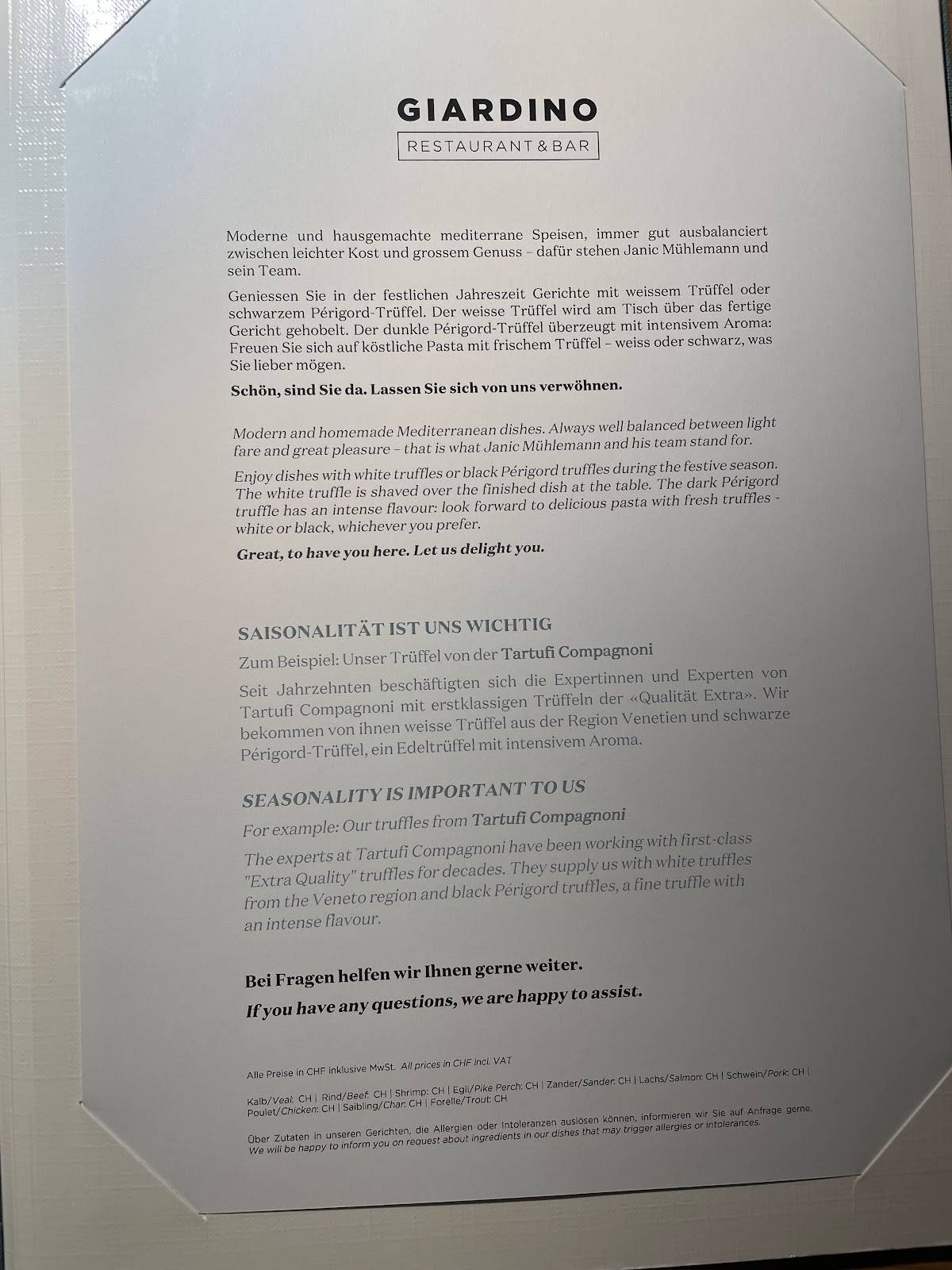 Menu di Giardino Restaurant & Bar 