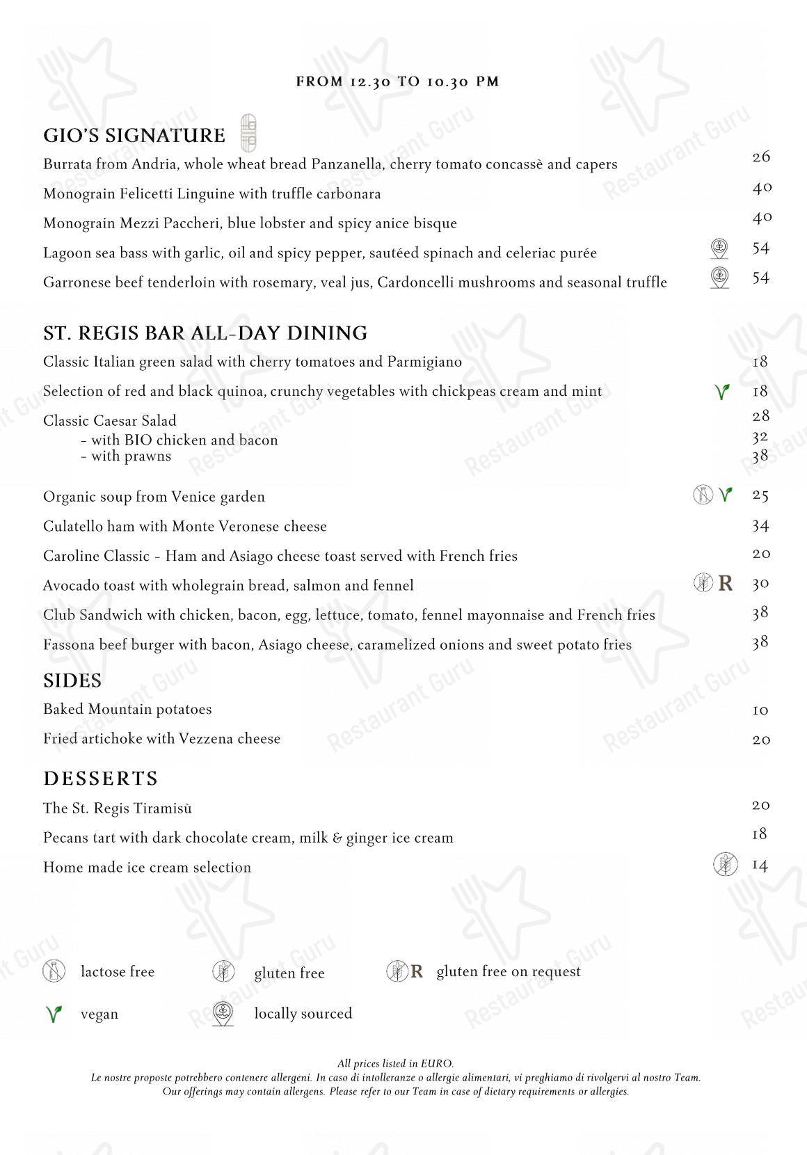 Menu per Gio's Restaurant & Terrace in Venezia