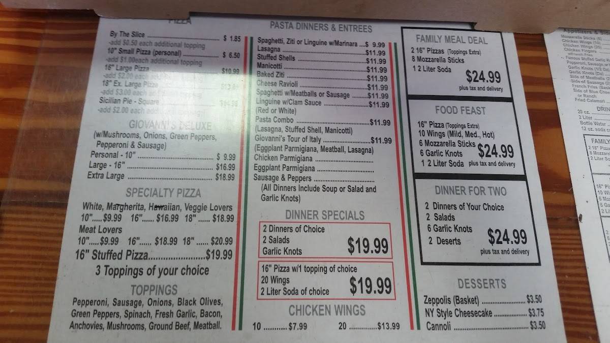 Menu at Giovanni's Pizza & Pasta pizzeria, Flagler Beach, 220 Moody Blvd