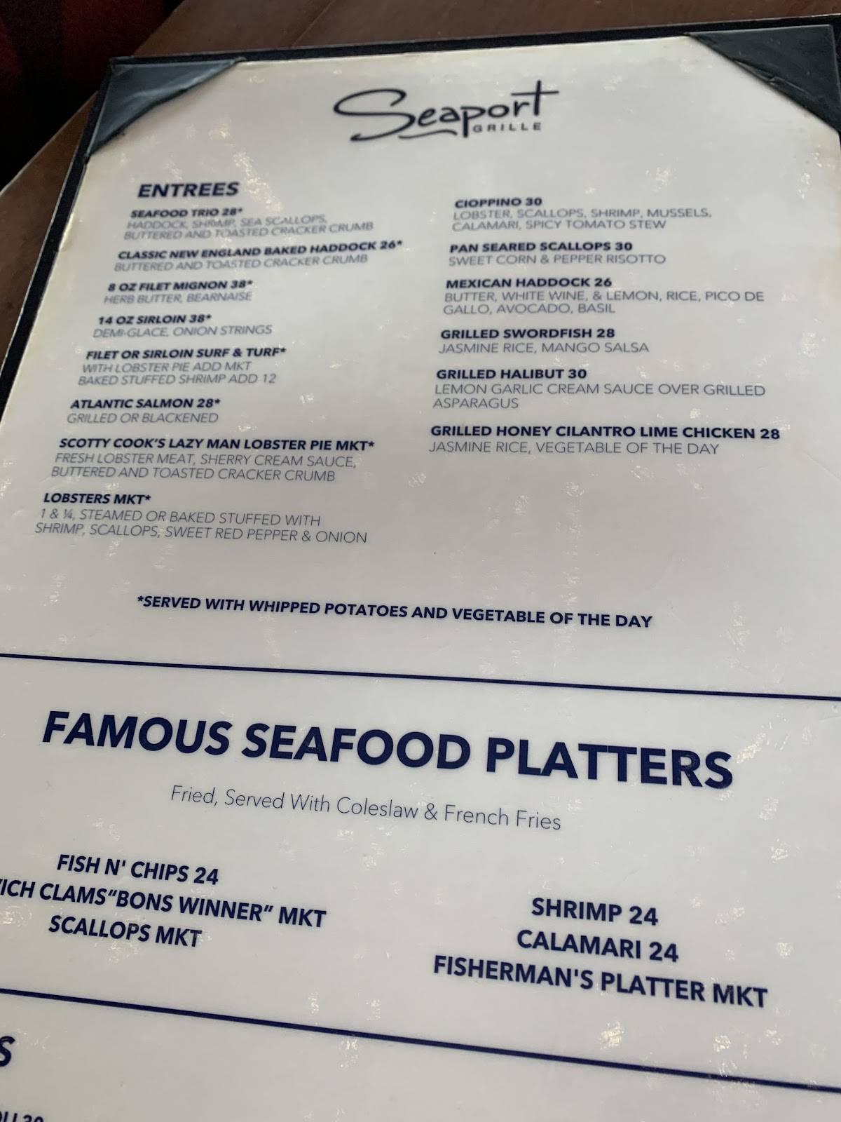 Menu at Seaport Grille restaurant, Gloucester, 6 Rowe Sq