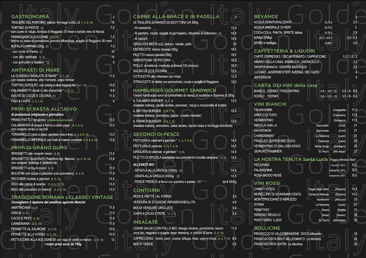 Menu di Golden Italy Aurelia 
