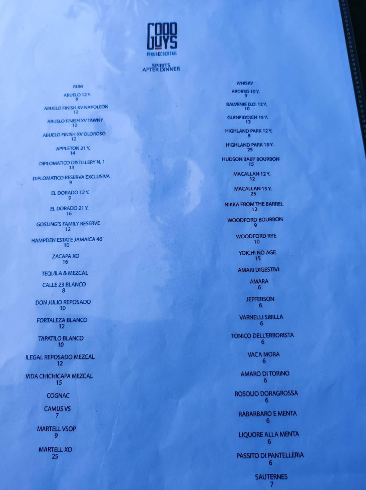 Menu di Good Guys - Pinsa e Cocktail 