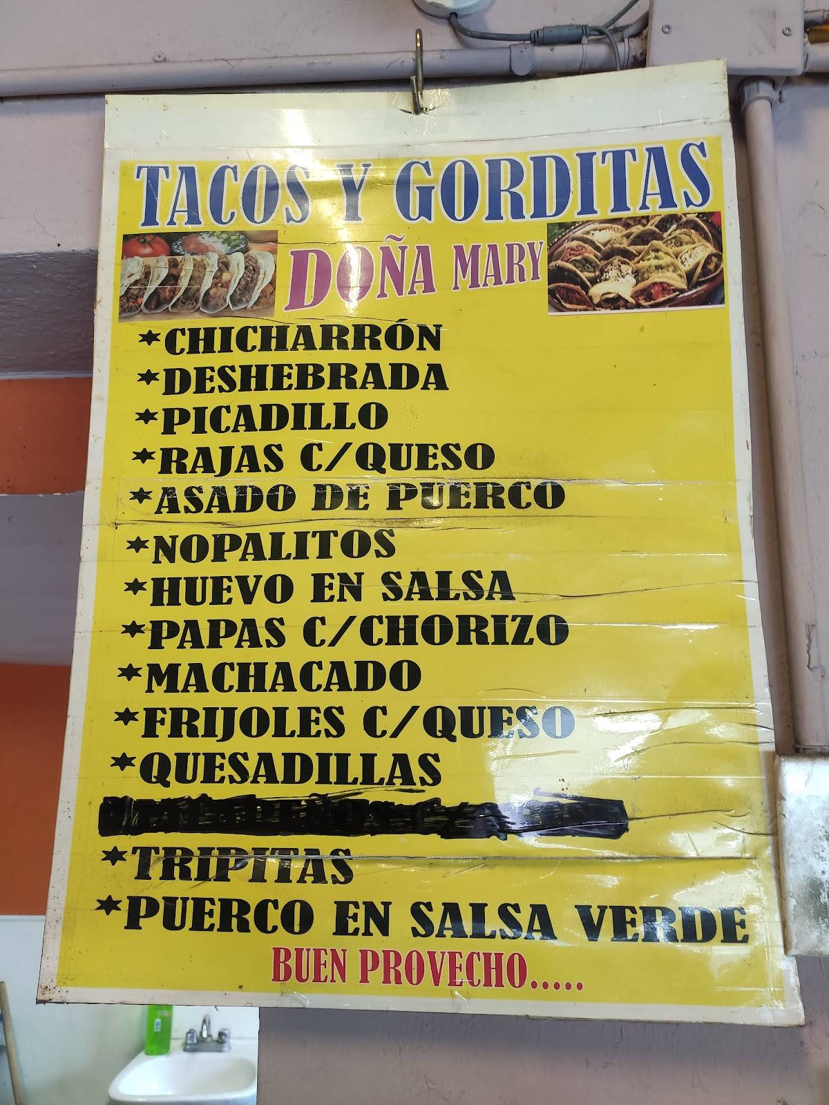 Carta del restaurante Gorditas y tacos doña Mary, Monterrey, Modesto ...