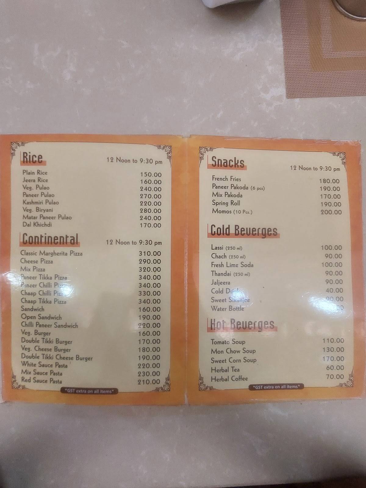 Govinda's Resturant menu