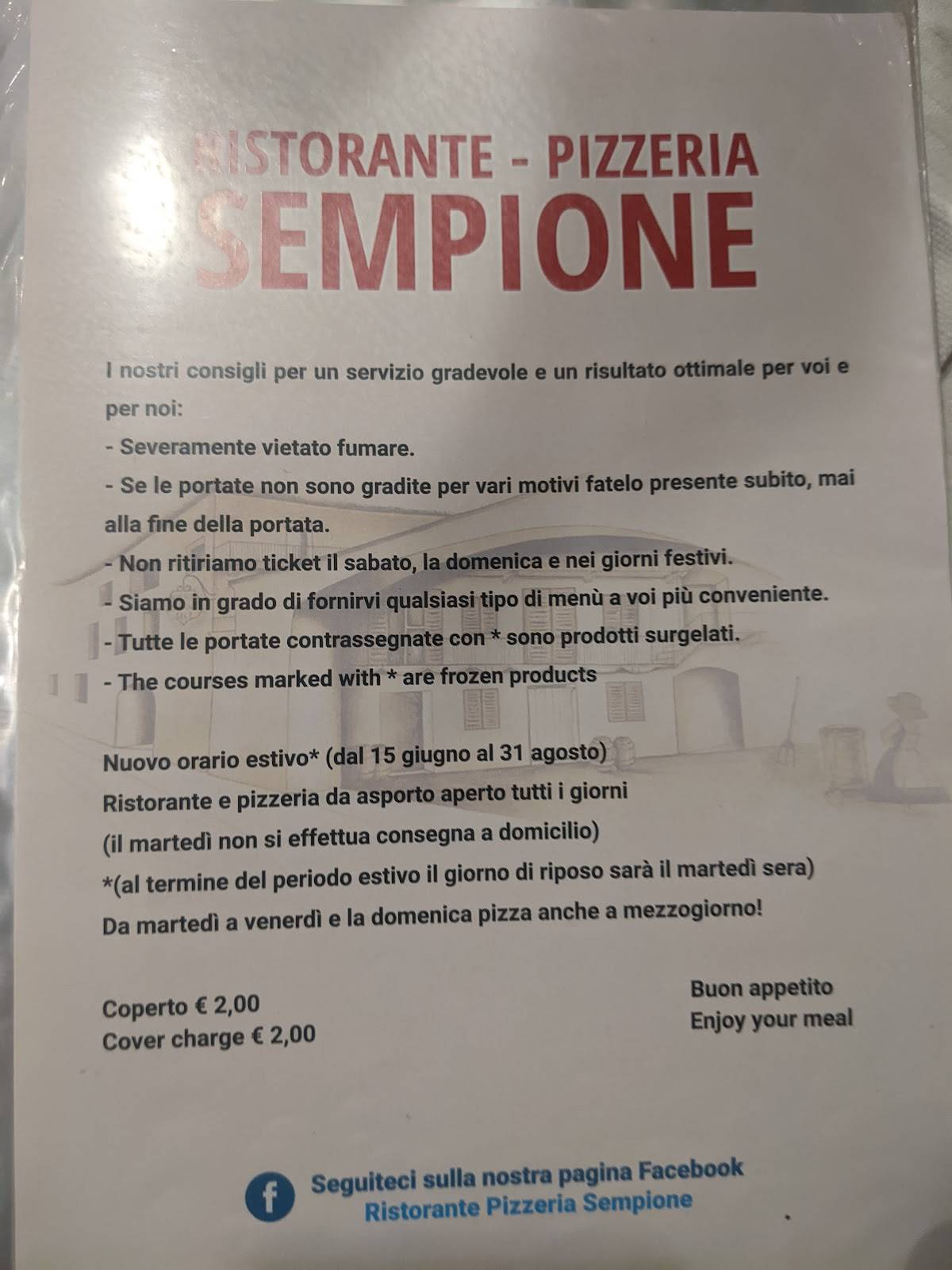 Menu di Ristorante Pizzeria Sempione 