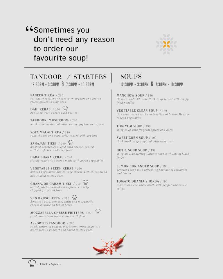 Grains Pure Veg by Udaan Pine Crest, Pelling menu