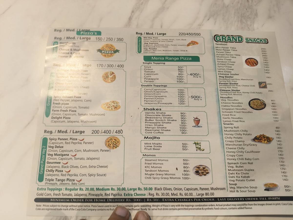 Grand Pizza menu
