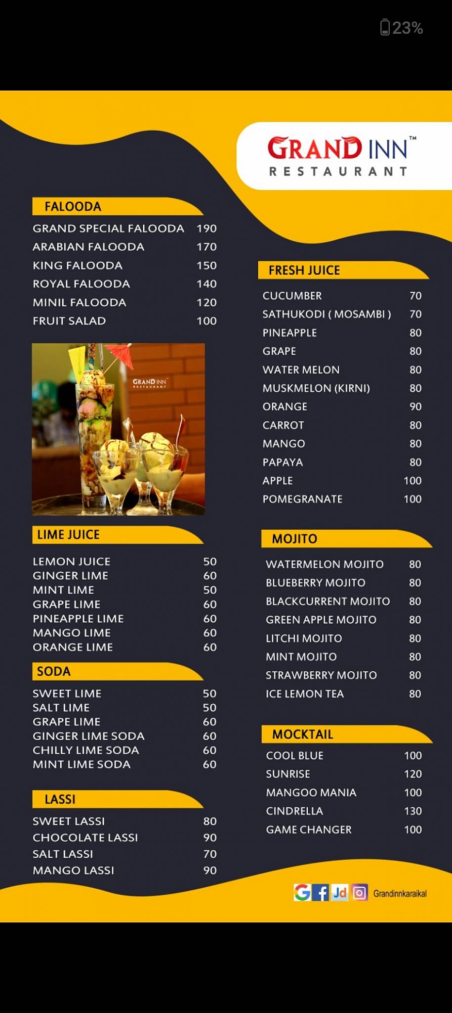 Grand inn Restaurant menu