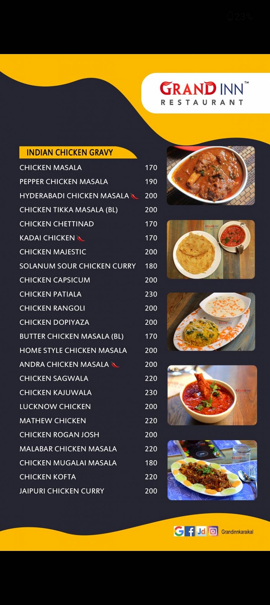 Grand inn Restaurant menu