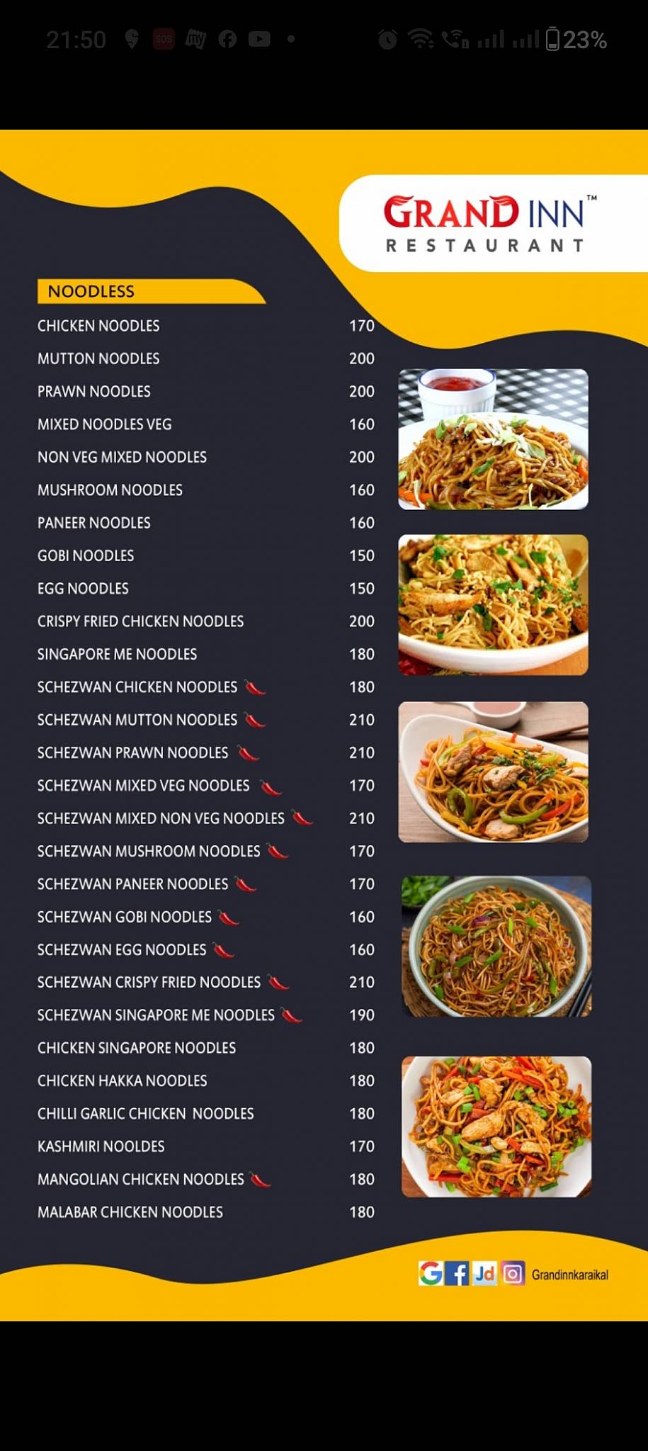 Grand inn Restaurant menu