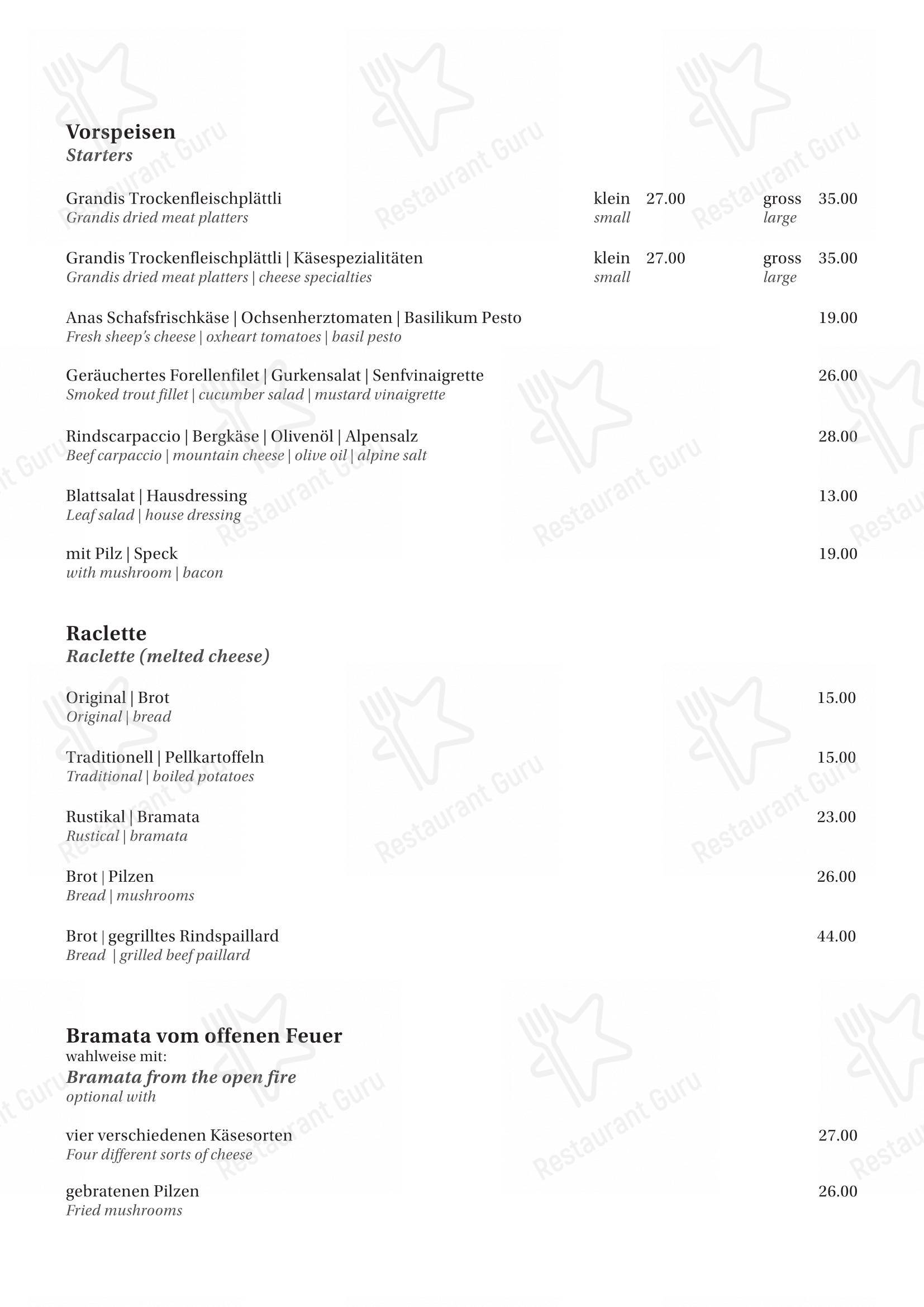 Grandis Ustria da Vin in Laax - 菜单