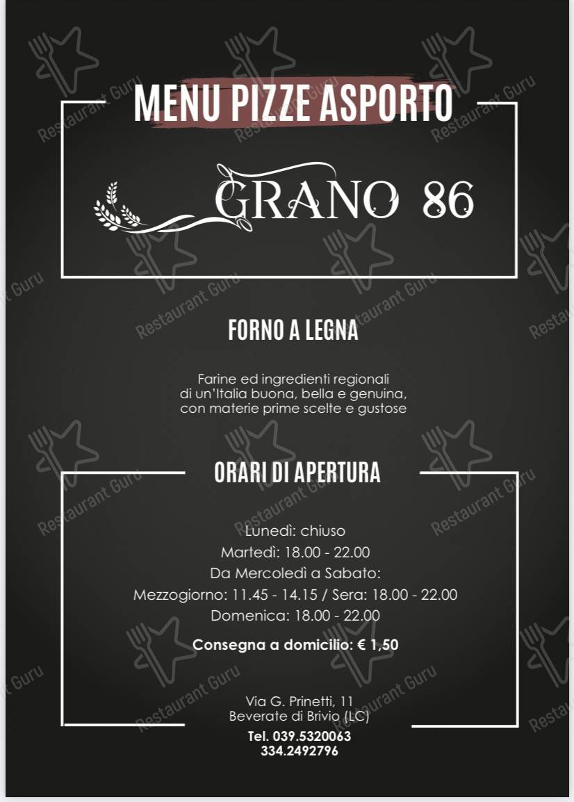 Menu per Grano 86 pizzeria