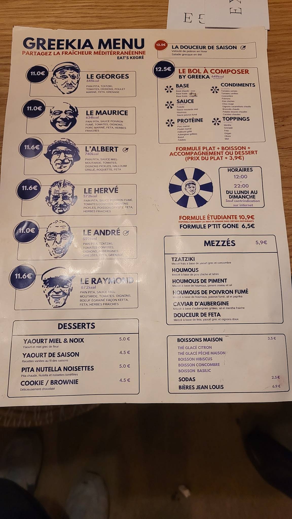 Menu de GREEKIA Bellecour - Street Food Grecque