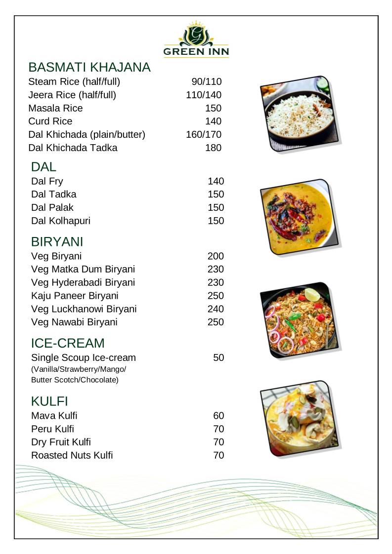 Green inn Pure Veg - Best Restaurant in Nashik menu