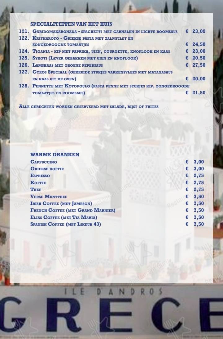 Menu pour Delphi stadskanaal restaurant