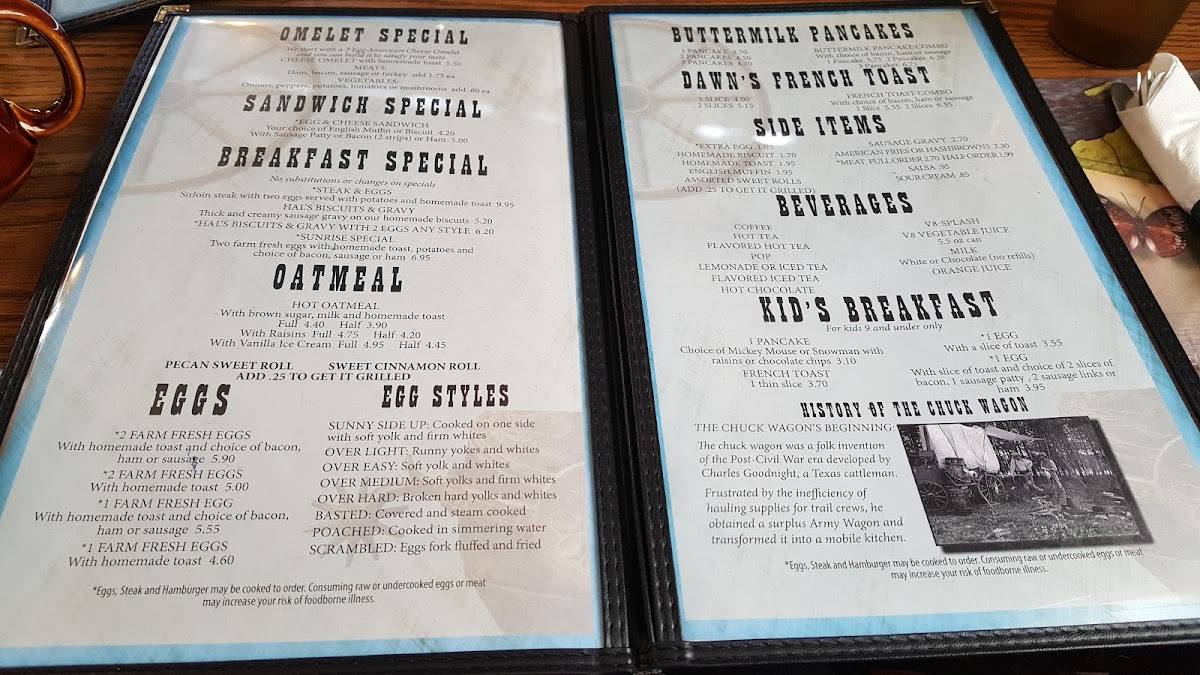 Menu at H & D Chuckwagon restaurant, Reed City, US10