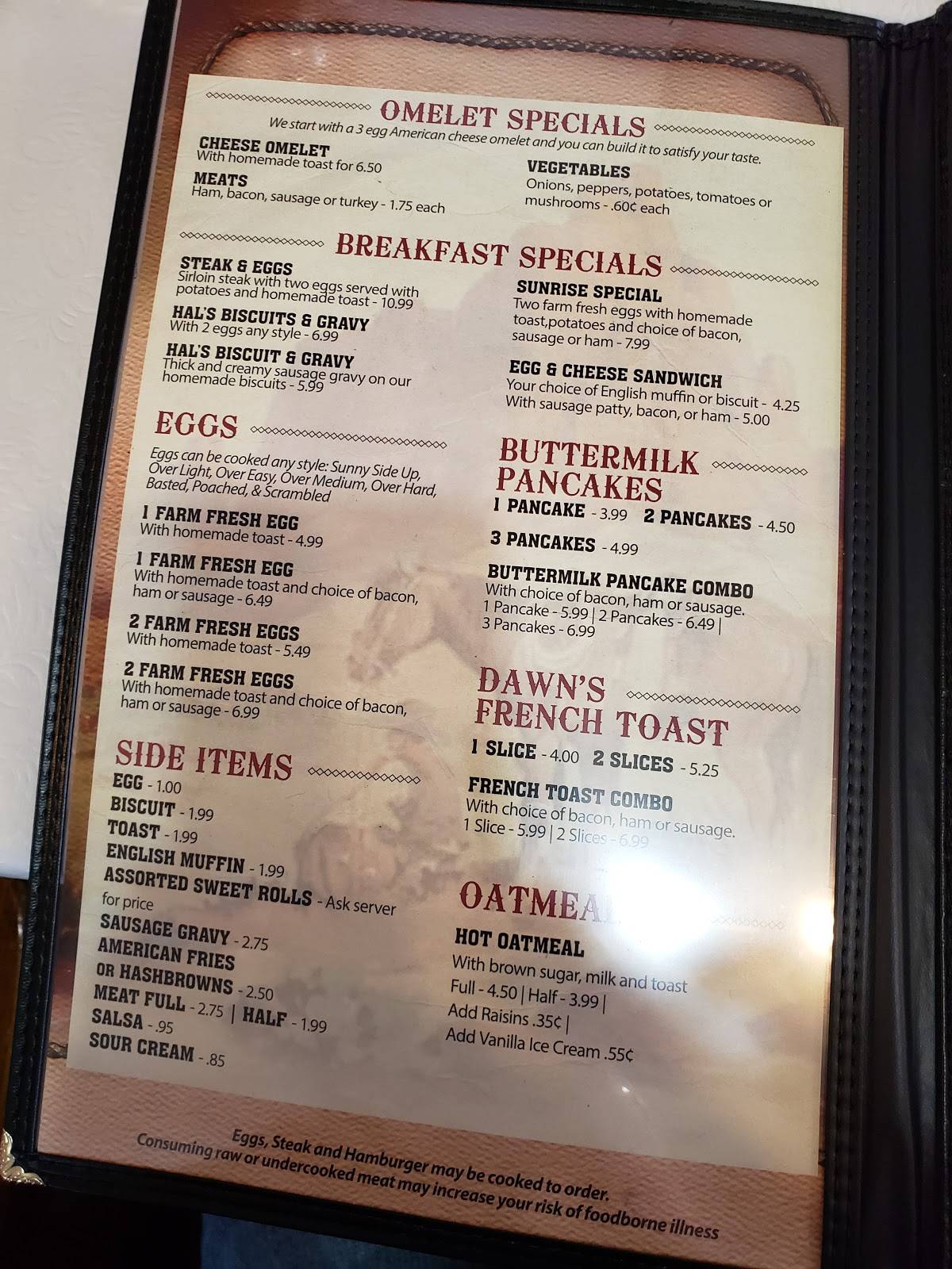 Menu at H & D Chuckwagon restaurant, Reed City, US10