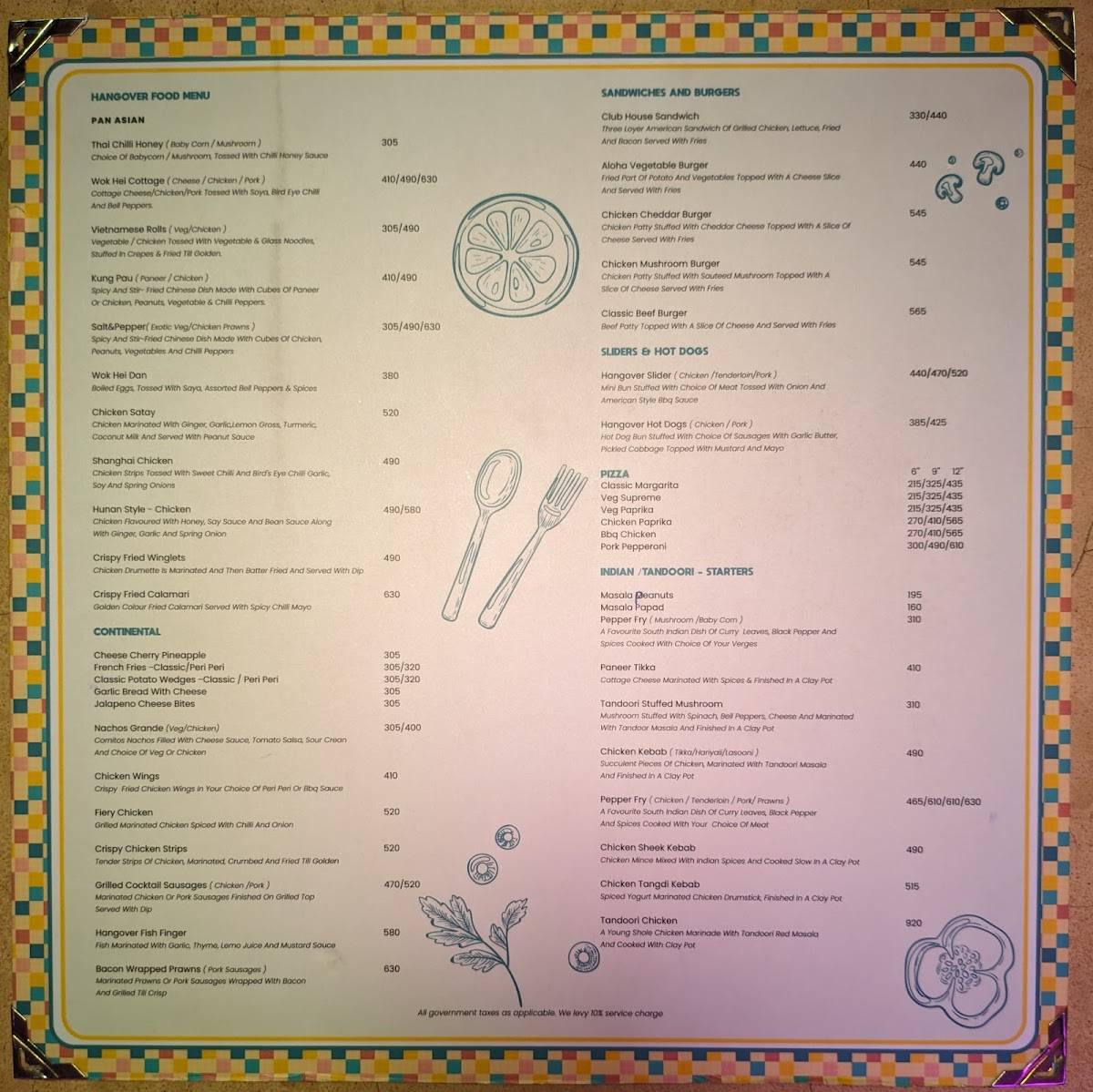 Hangover Indiranagar menu