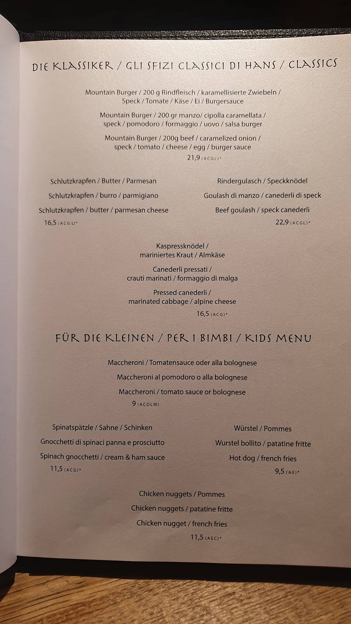 Menu di Pizzeria Hans 