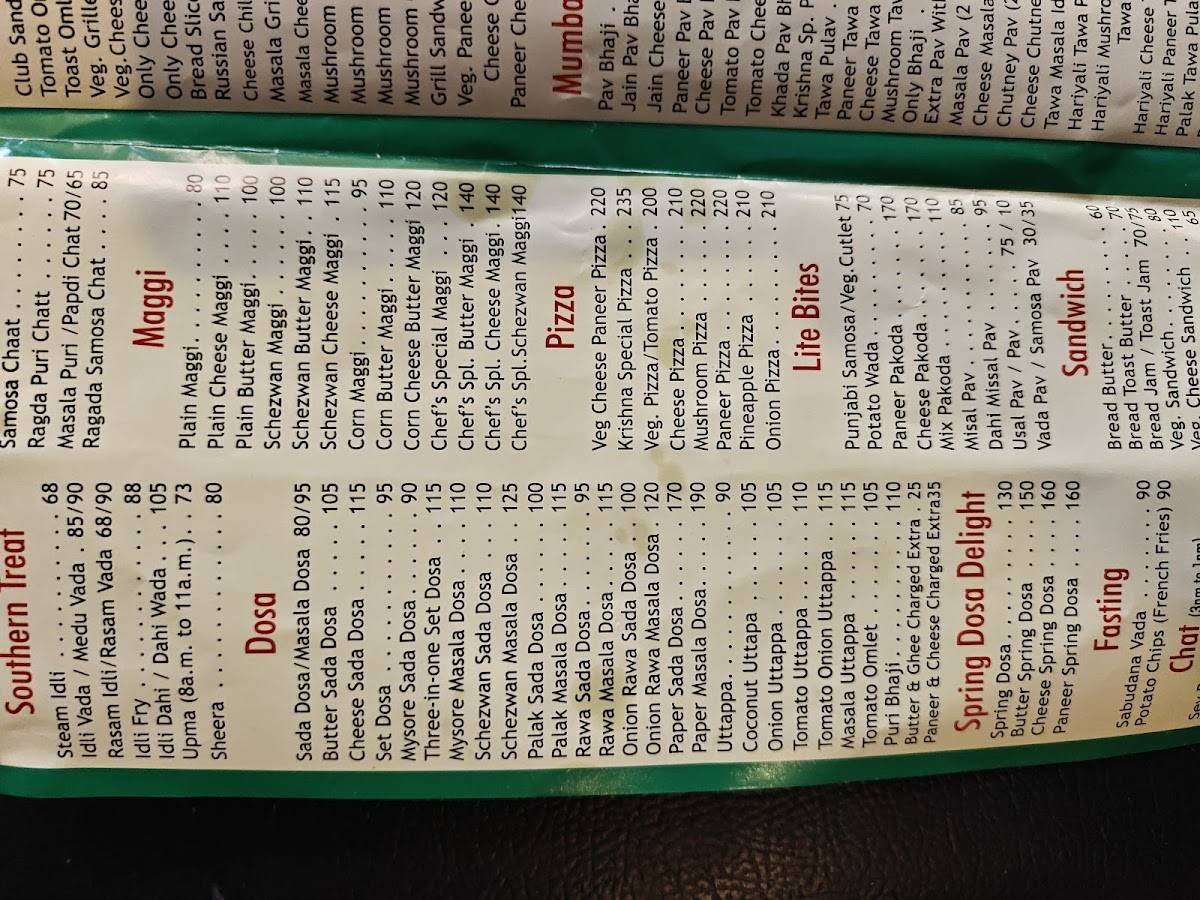 Hare Rama Hare Krishna Restaurant menu
