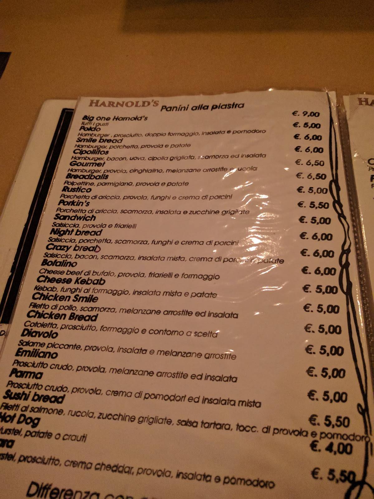 Menu di Harnold's Ristopub 