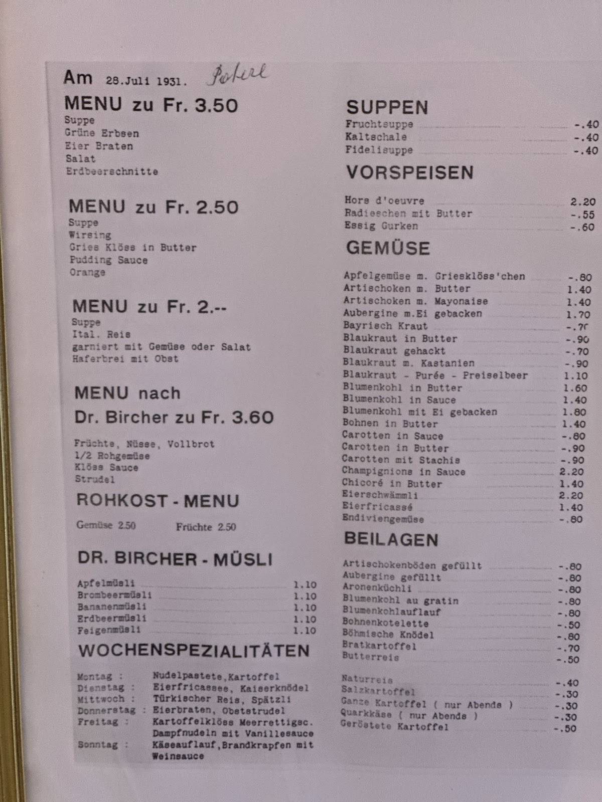 Menu di Haus Hiltl 