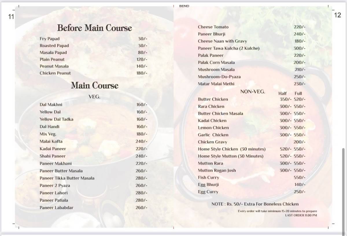 Heavens Villa Banquet & Restaurant menu