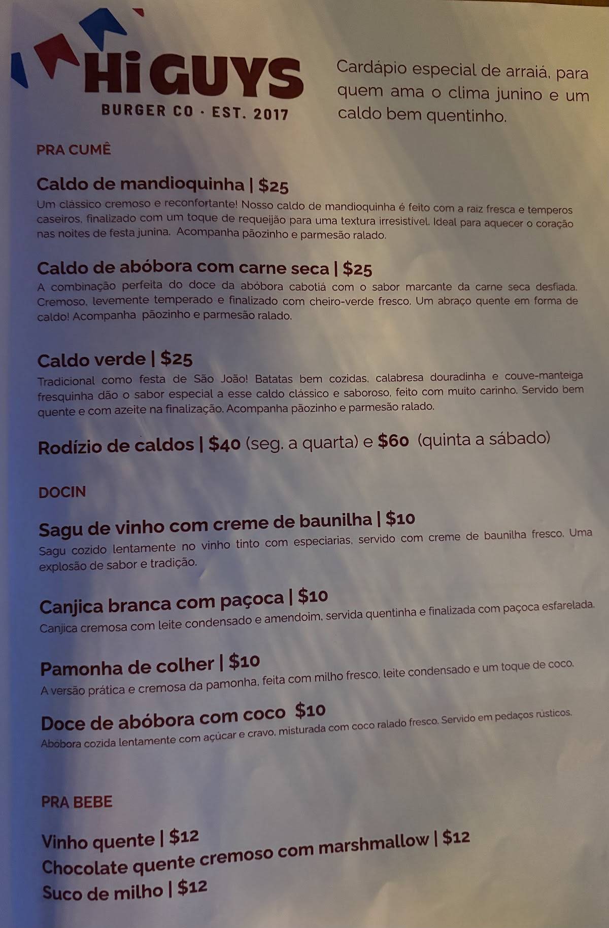 Hi Guys Restaurante cardápio