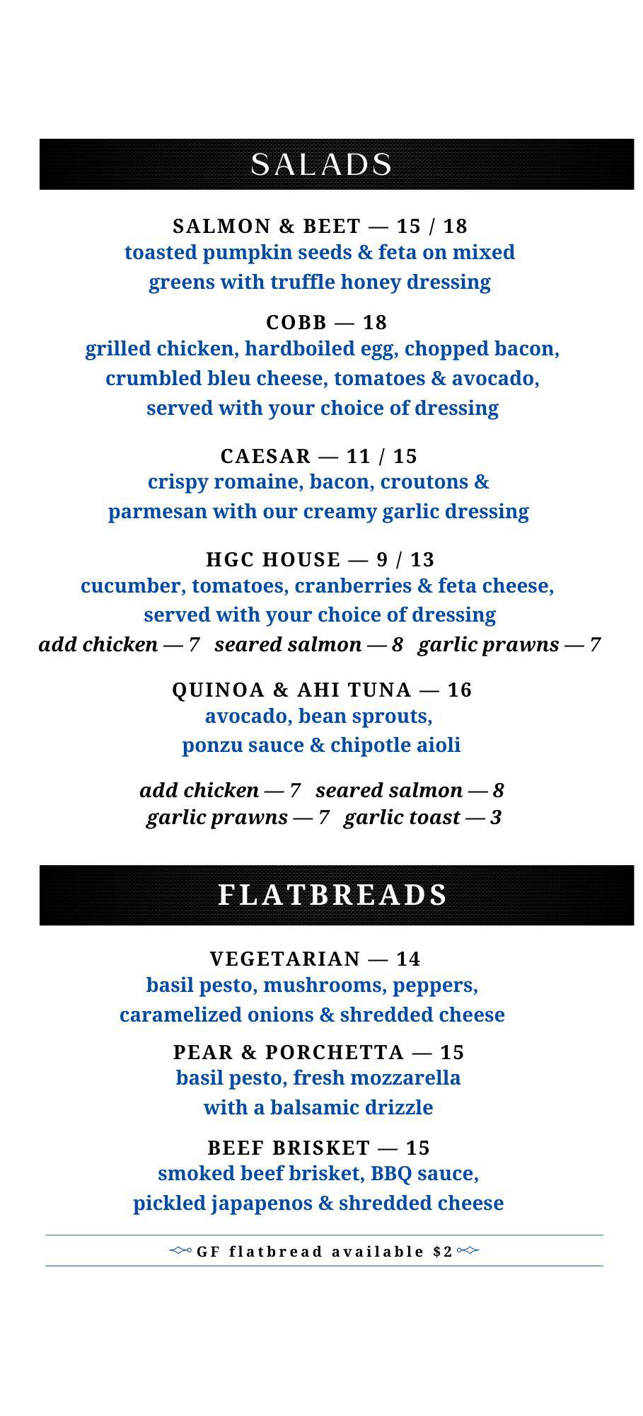 Menu at Highlands Golf Club, Edmonton