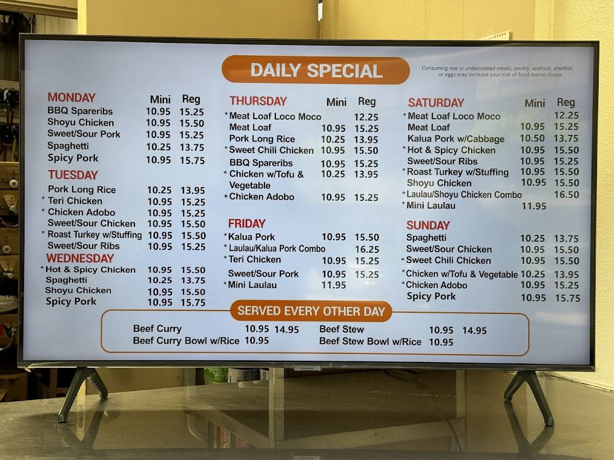 Menu at Grace's Inn fast food, Honolulu, S Beretania St. # 101