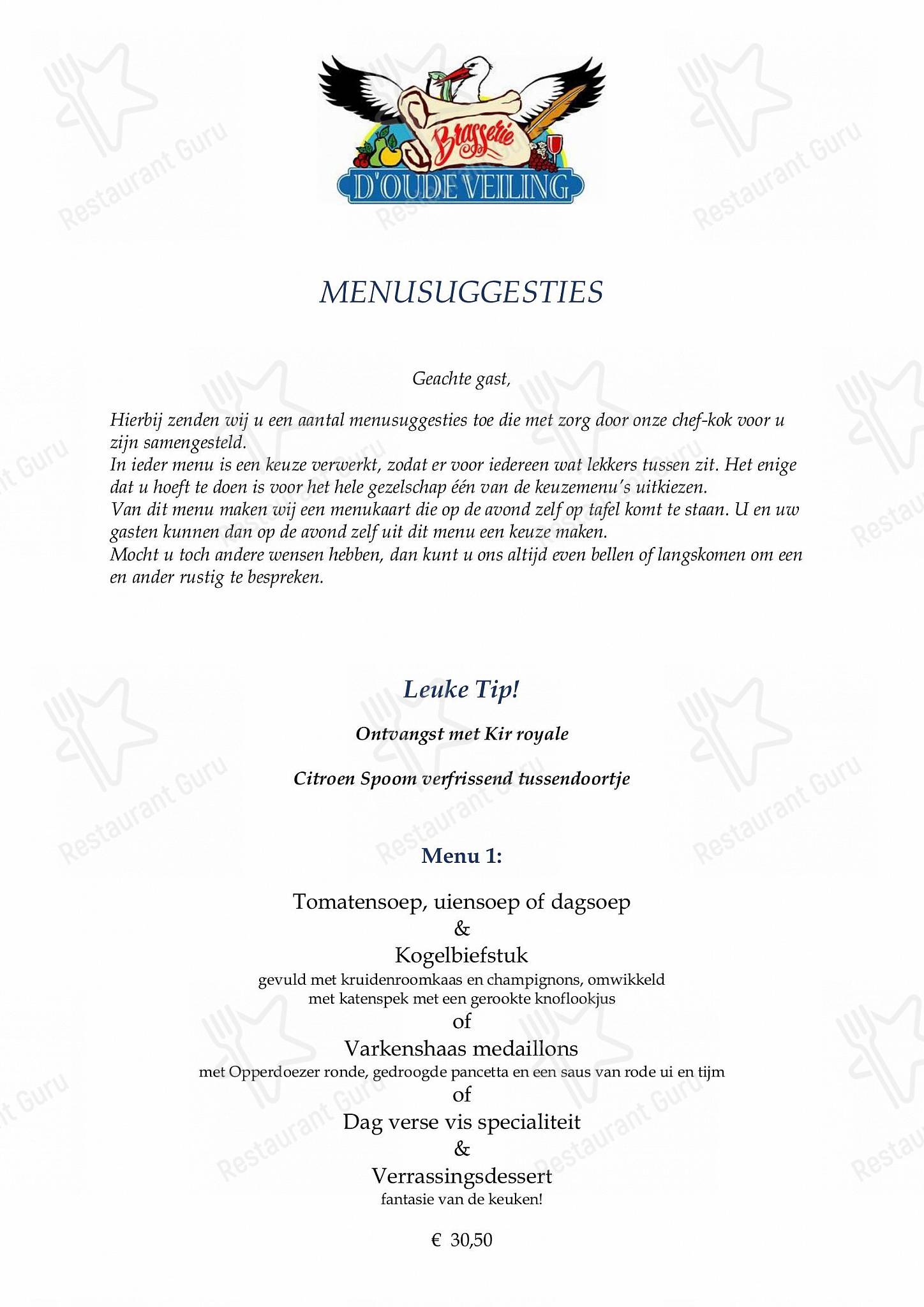 Pizza Menu pour Brasserie D'Oude Veiling restaurant