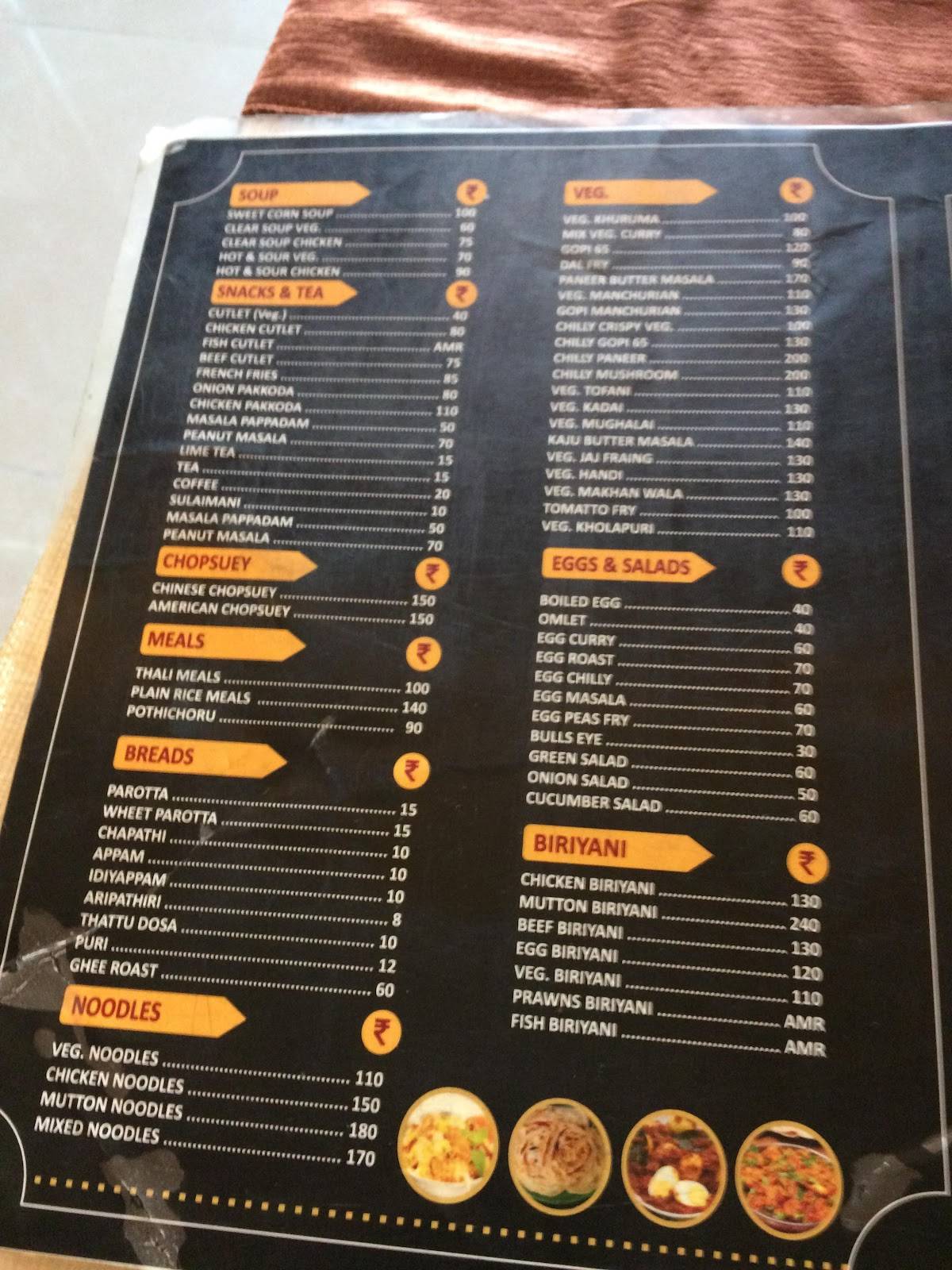 Hotel City Palace menu