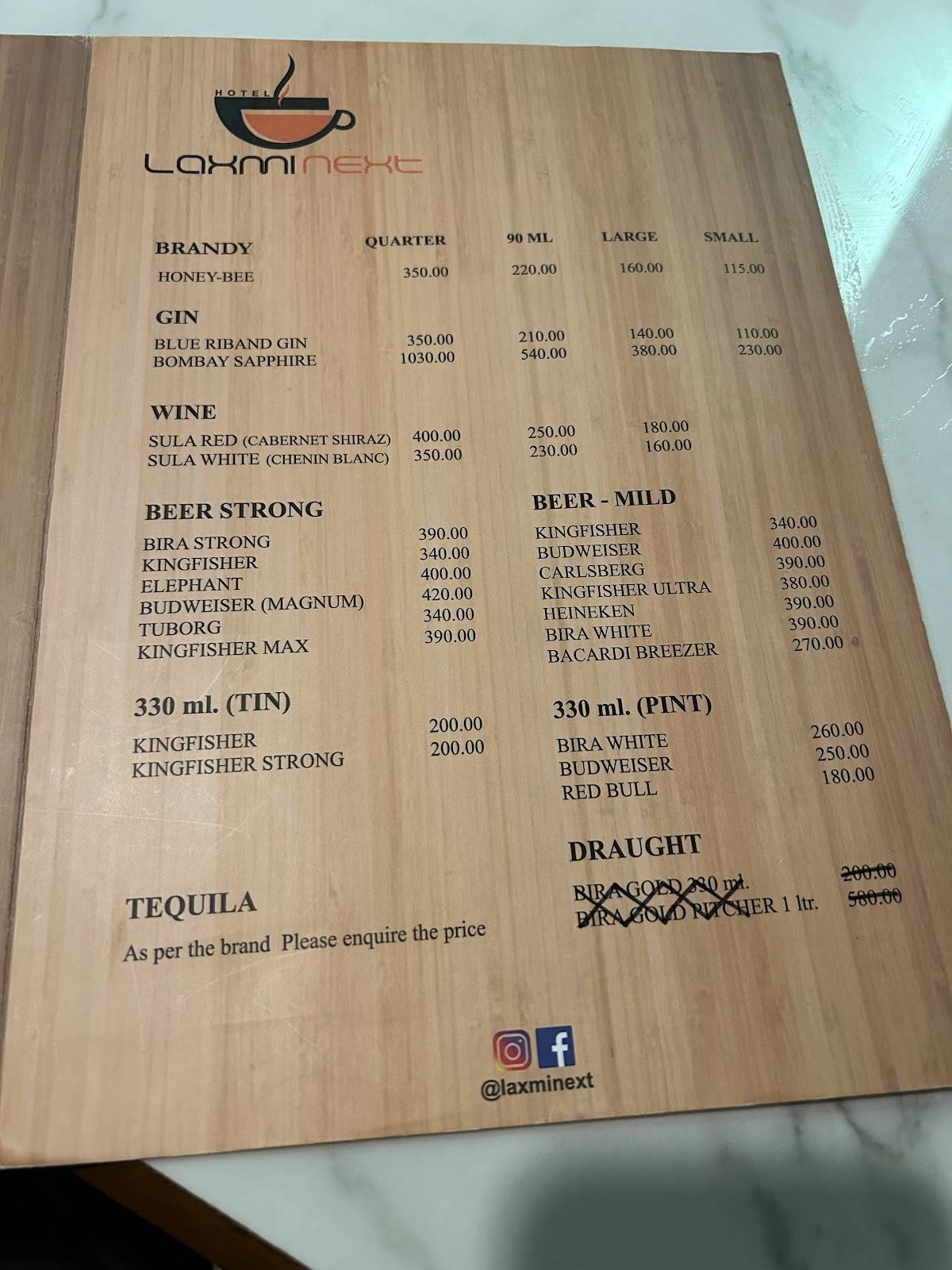 Hotel Laxmi Next menu