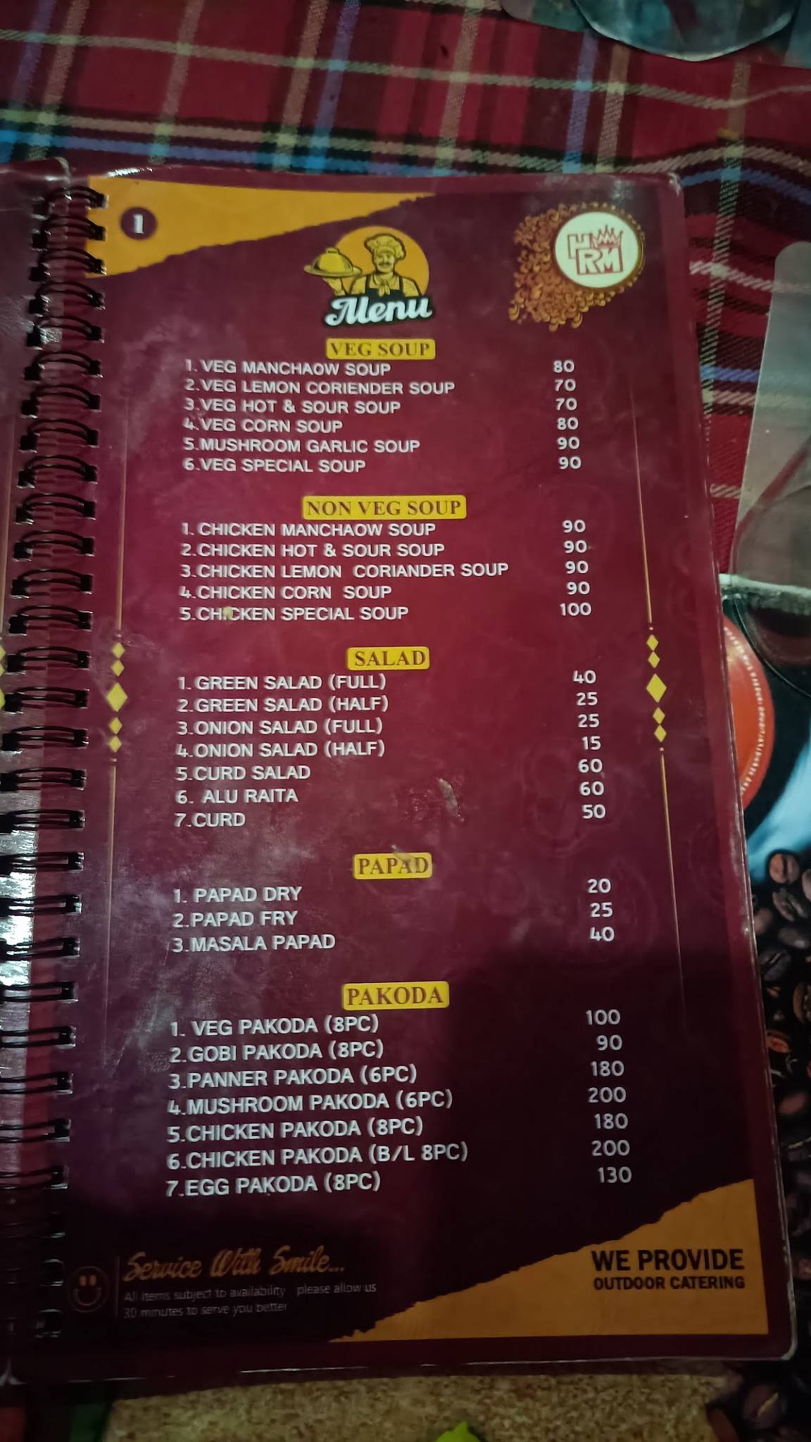 Hotel Raj Mahal menu