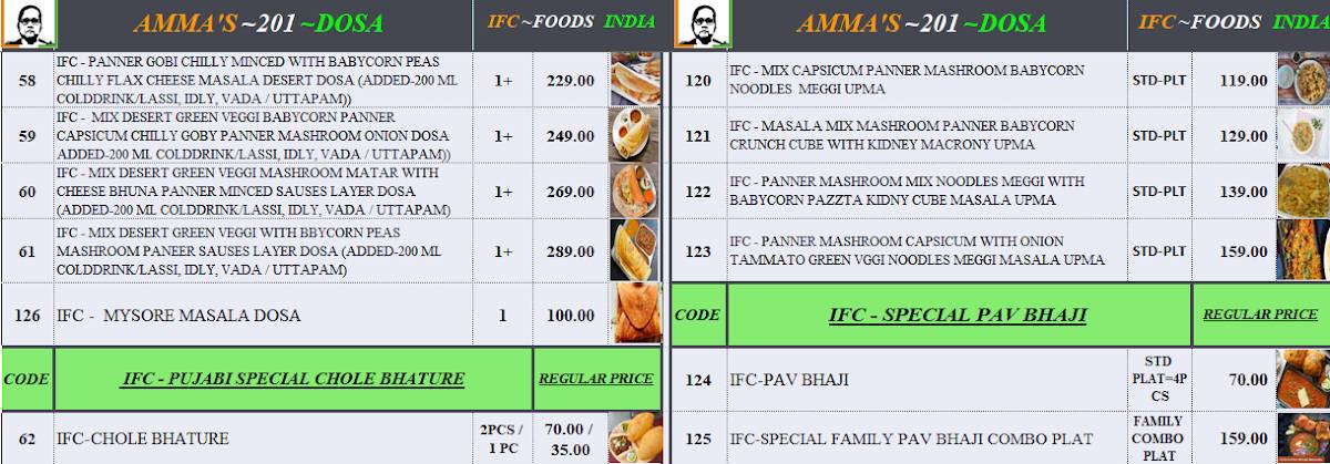 IFC - FOODS INDIA menu