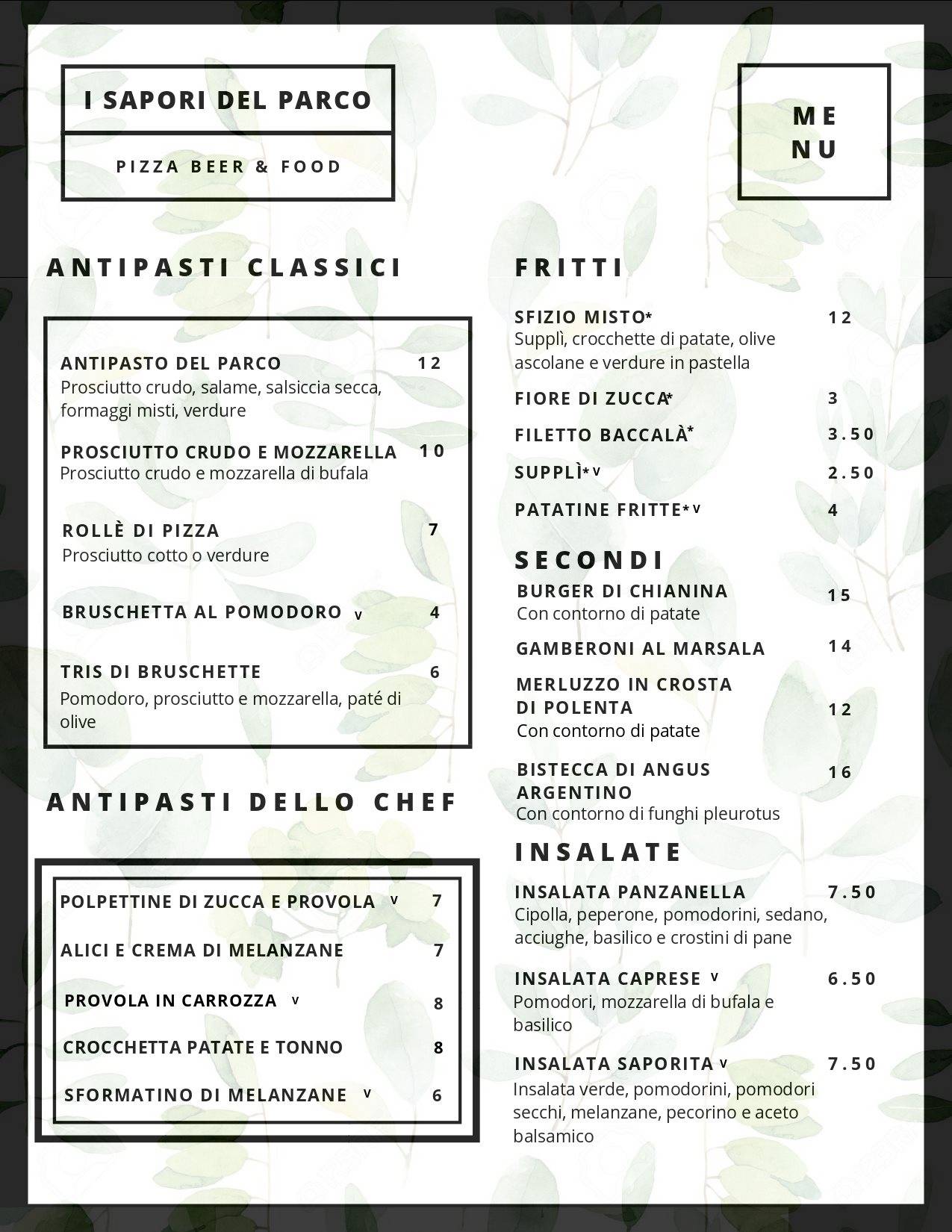 Menu di I SAPORI DEL PARCO 