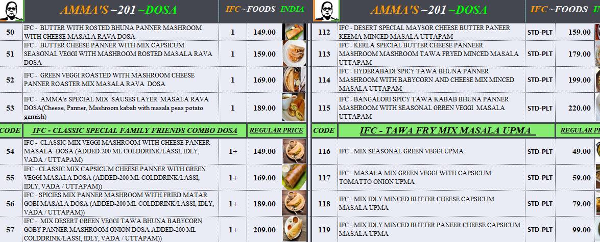 IFC - FOODS INDIA menu