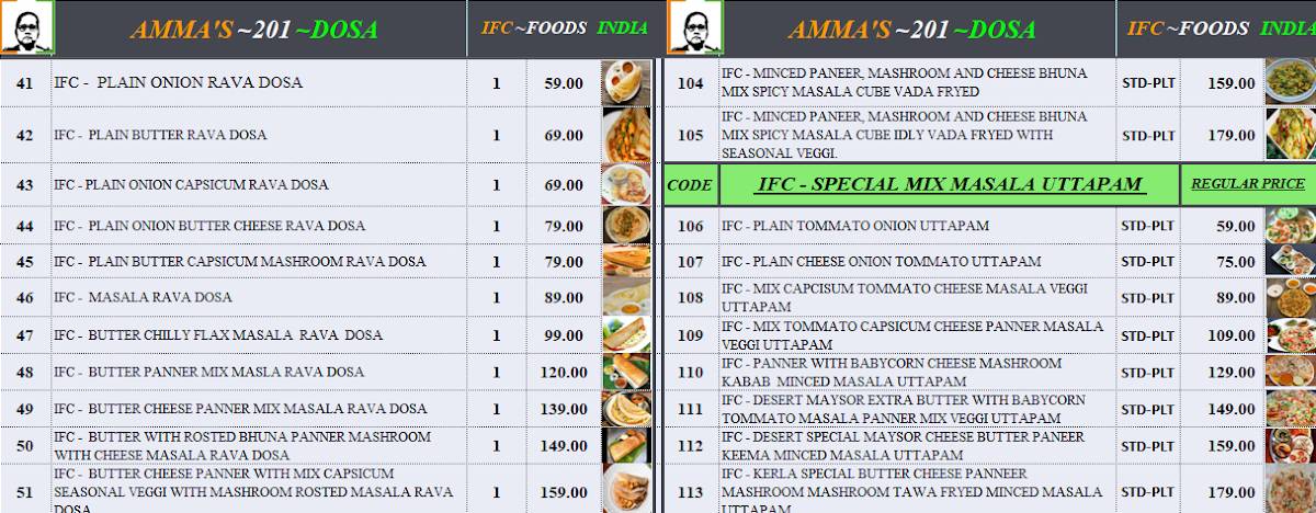 IFC - FOODS INDIA menu