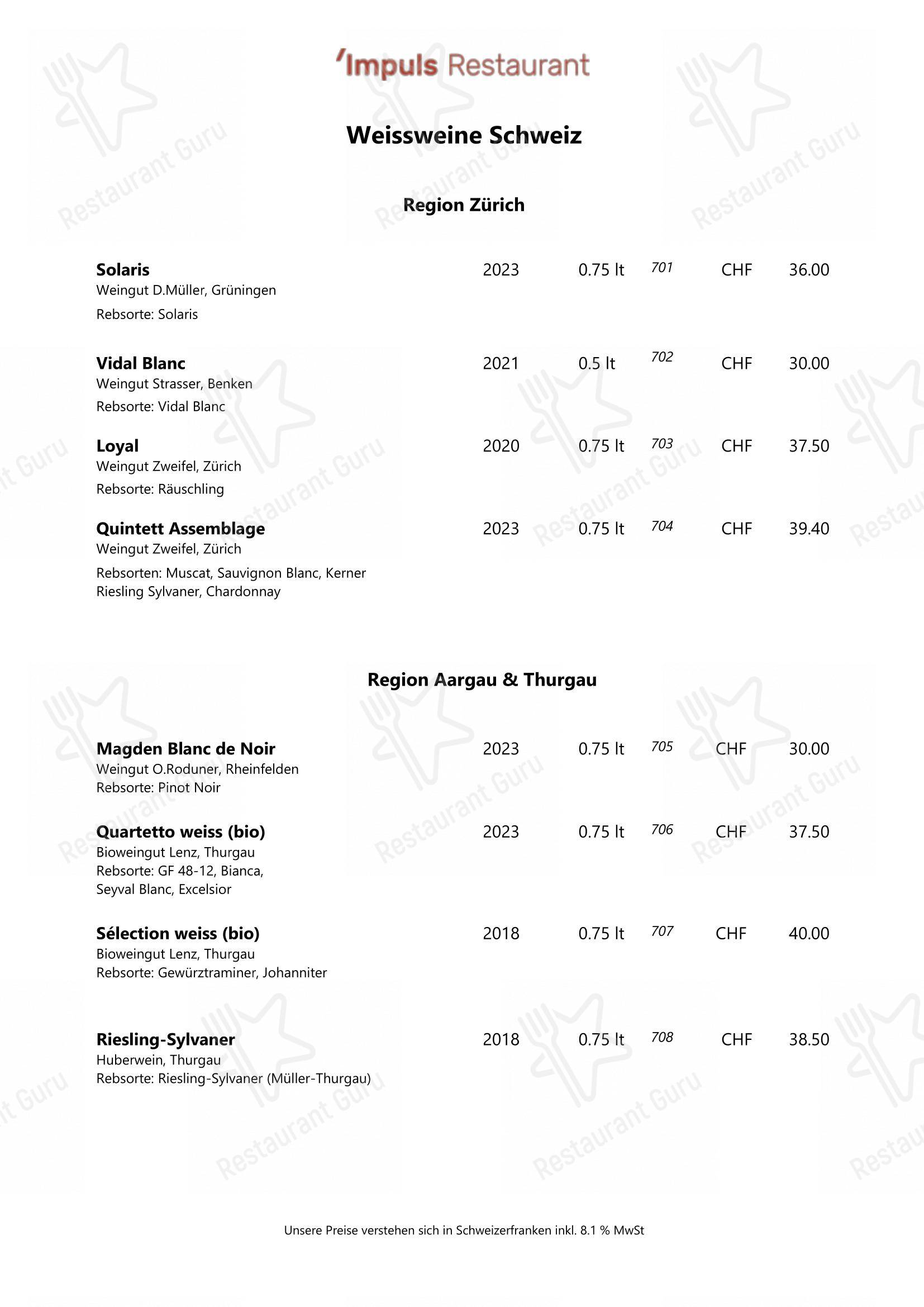 IMPULS - Restaurant in Wetzikon - Menu bar