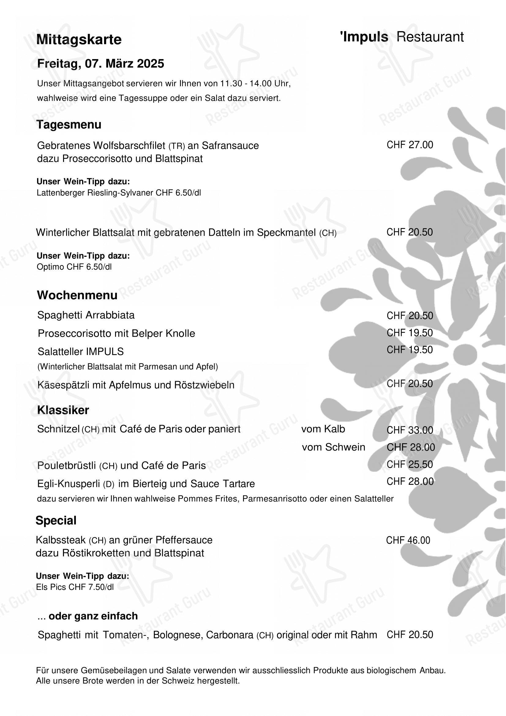 IMPULS - Restaurant in Wetzikon - Takeaway Menu
