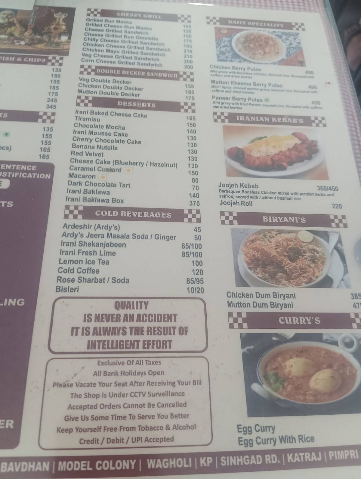 IRANI CAFE - PIMPRI menu