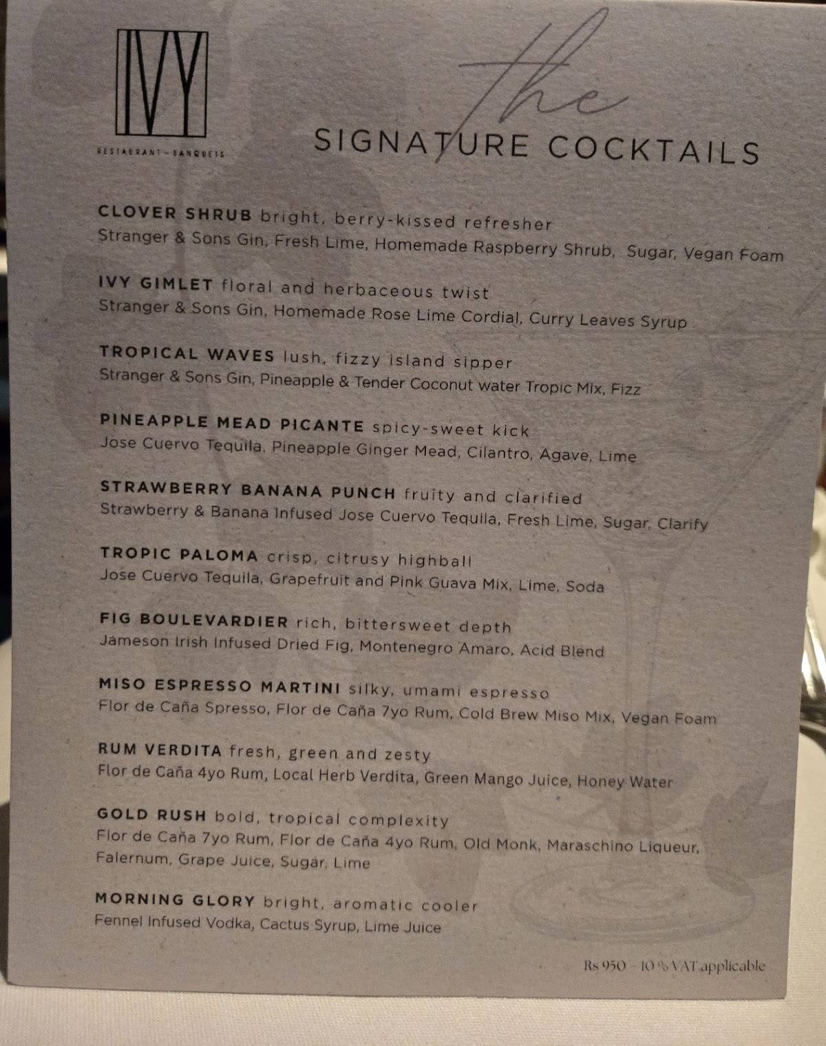 IVY menu