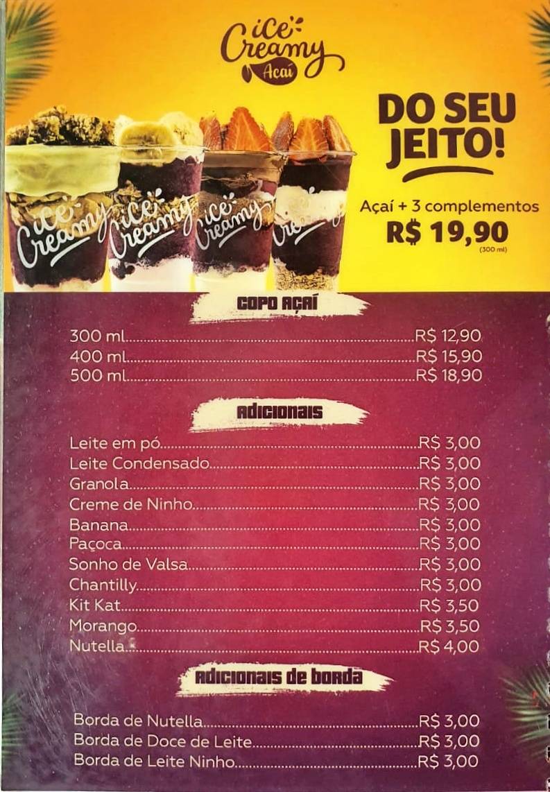 Ice Creamy cardápio