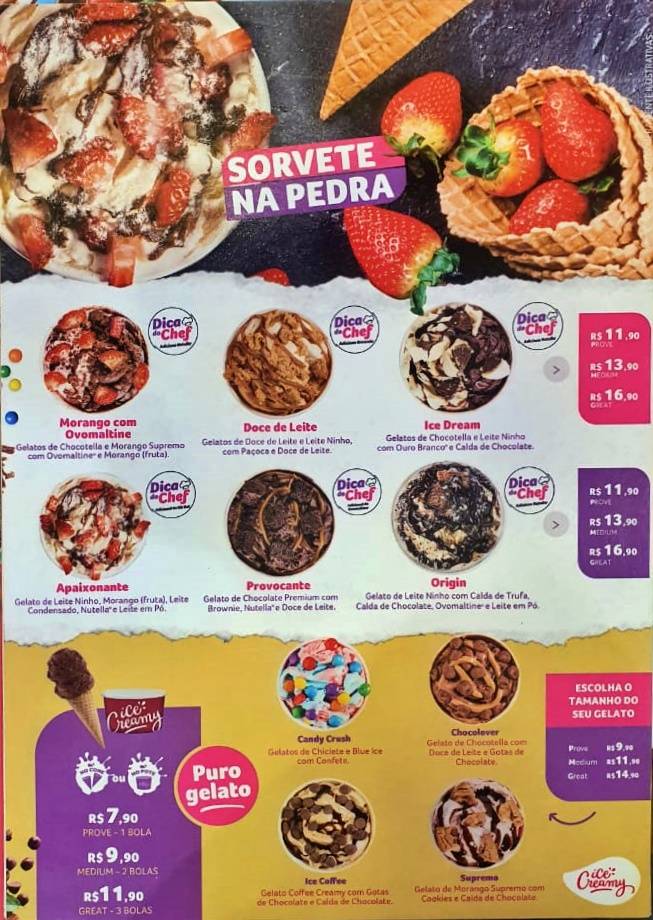Ice Creamy cardápio