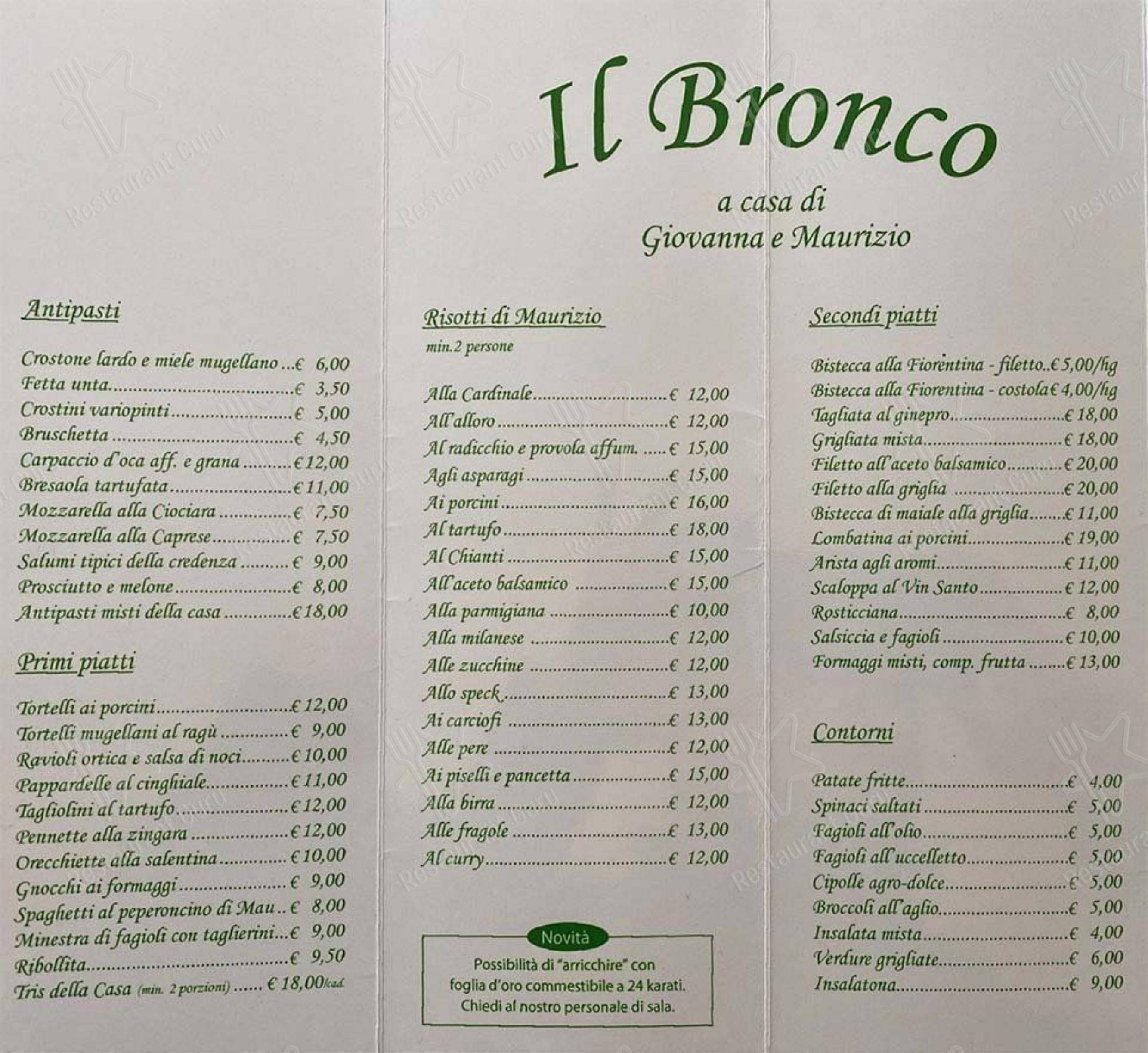 Menu di Ristorante Affittacamere Il Bronco - Menu