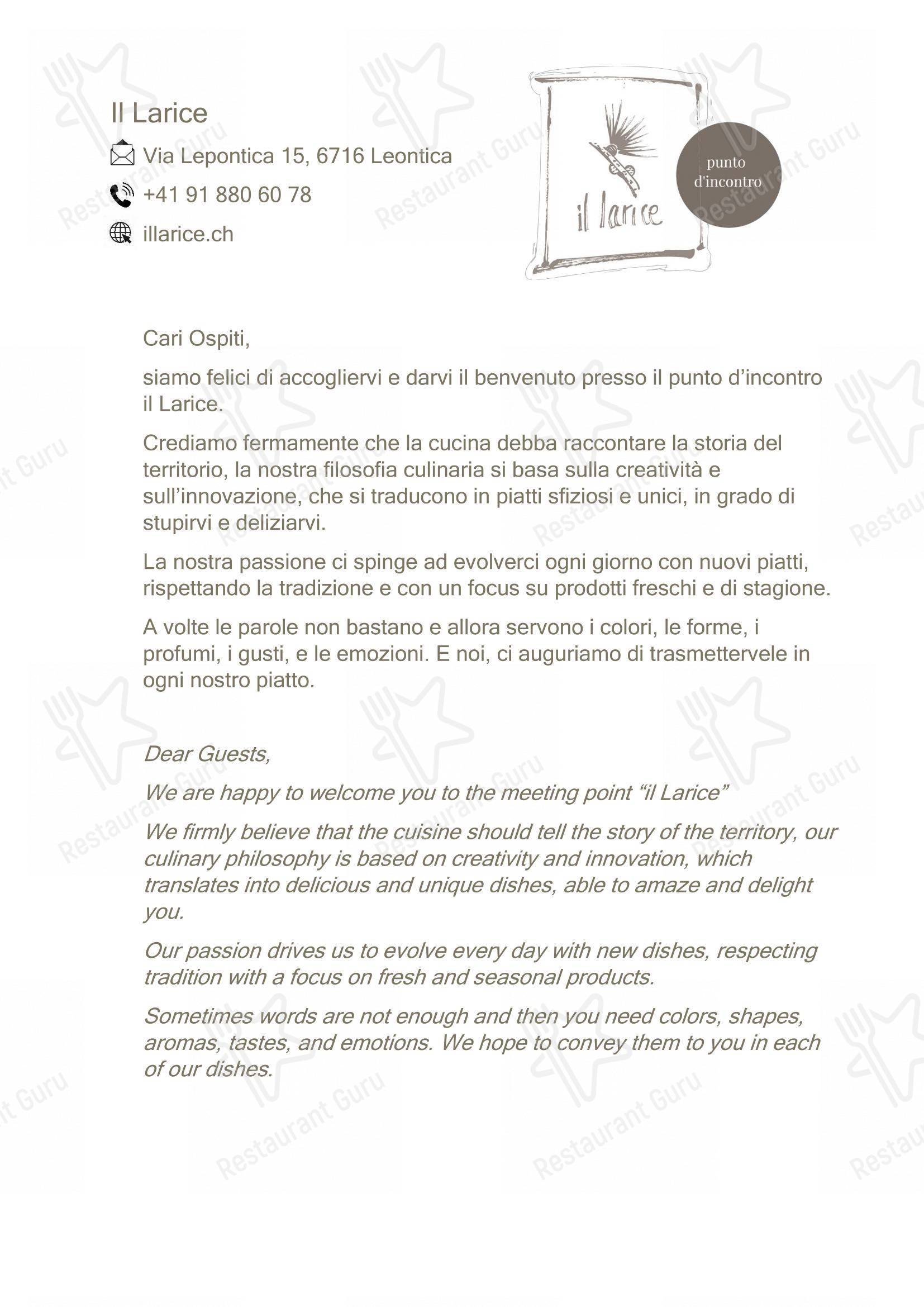 Menu di Il Larice Punto d'incontro - Menu