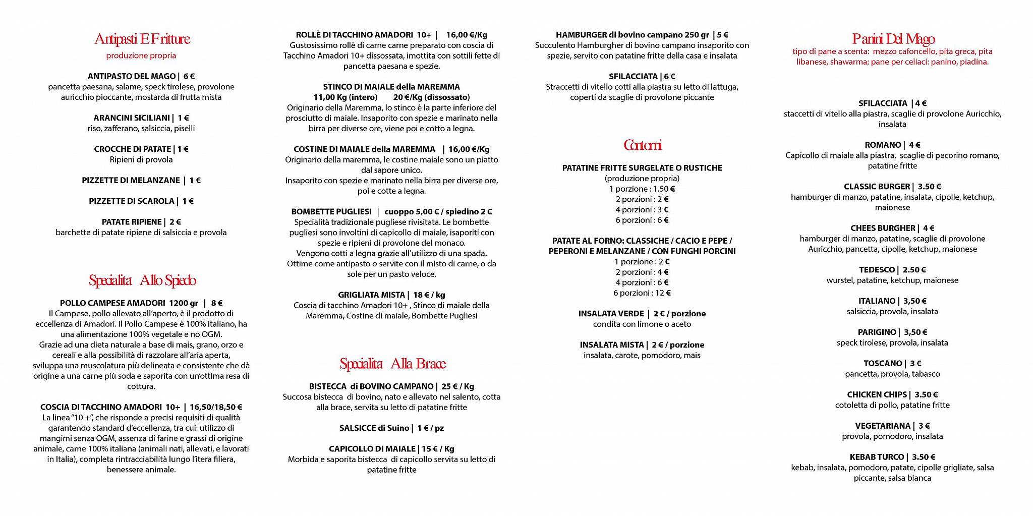 Menu di Il Mago Dello Spiedo 